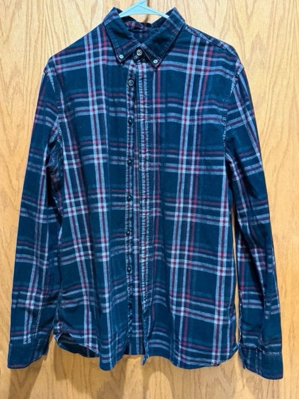 Express Men's Black and Red Plaid Button-Down Shirt